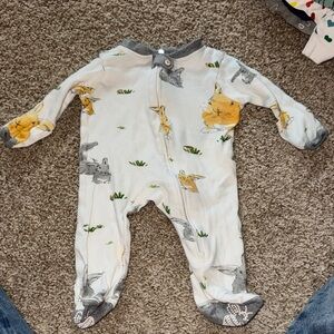 Burts Bees Baby Footie with Yellow & Gray Bunny Print